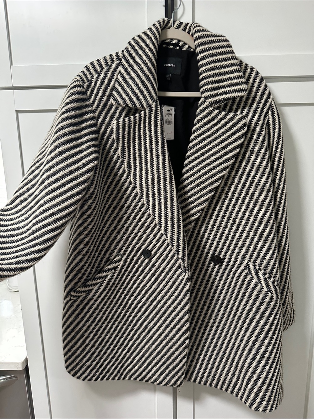 Express Black and White Striped Sweater Coat